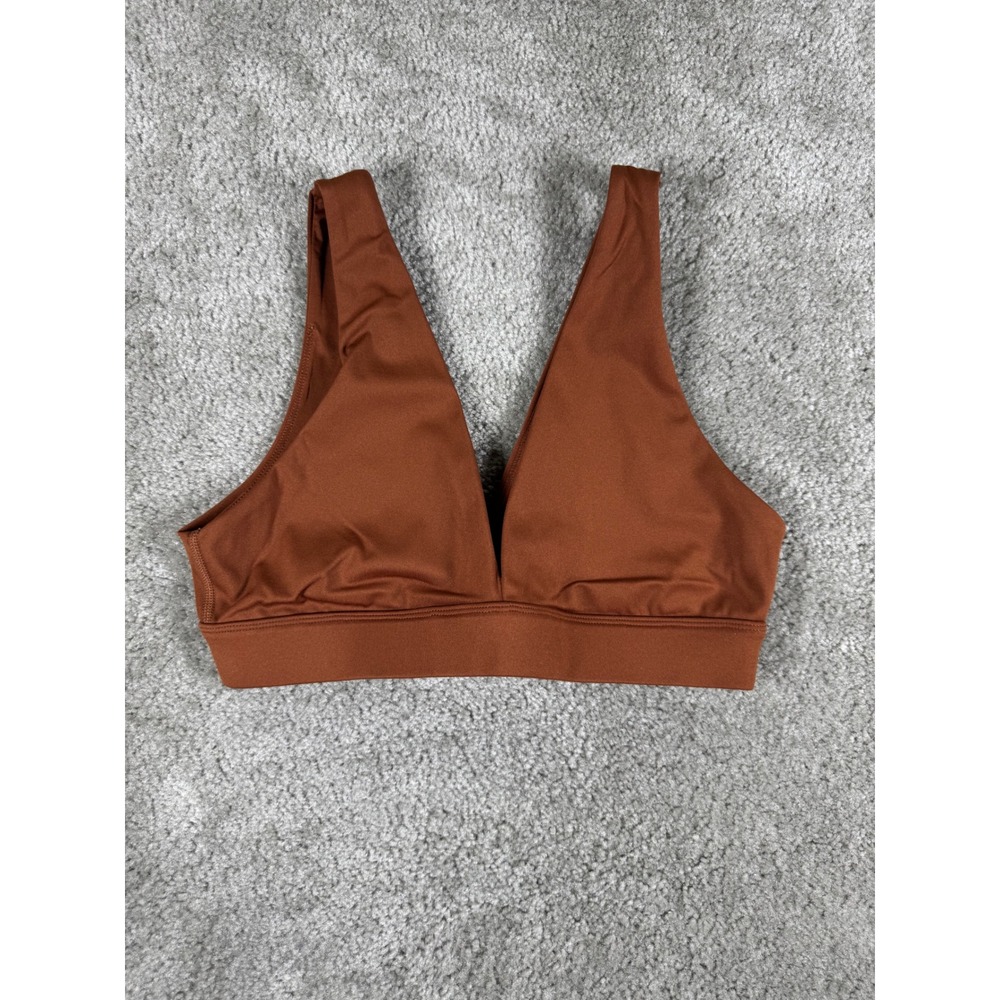 Antonio Melani Terracotta Rust V-Neck Sports Bra Medium Brown Activewear